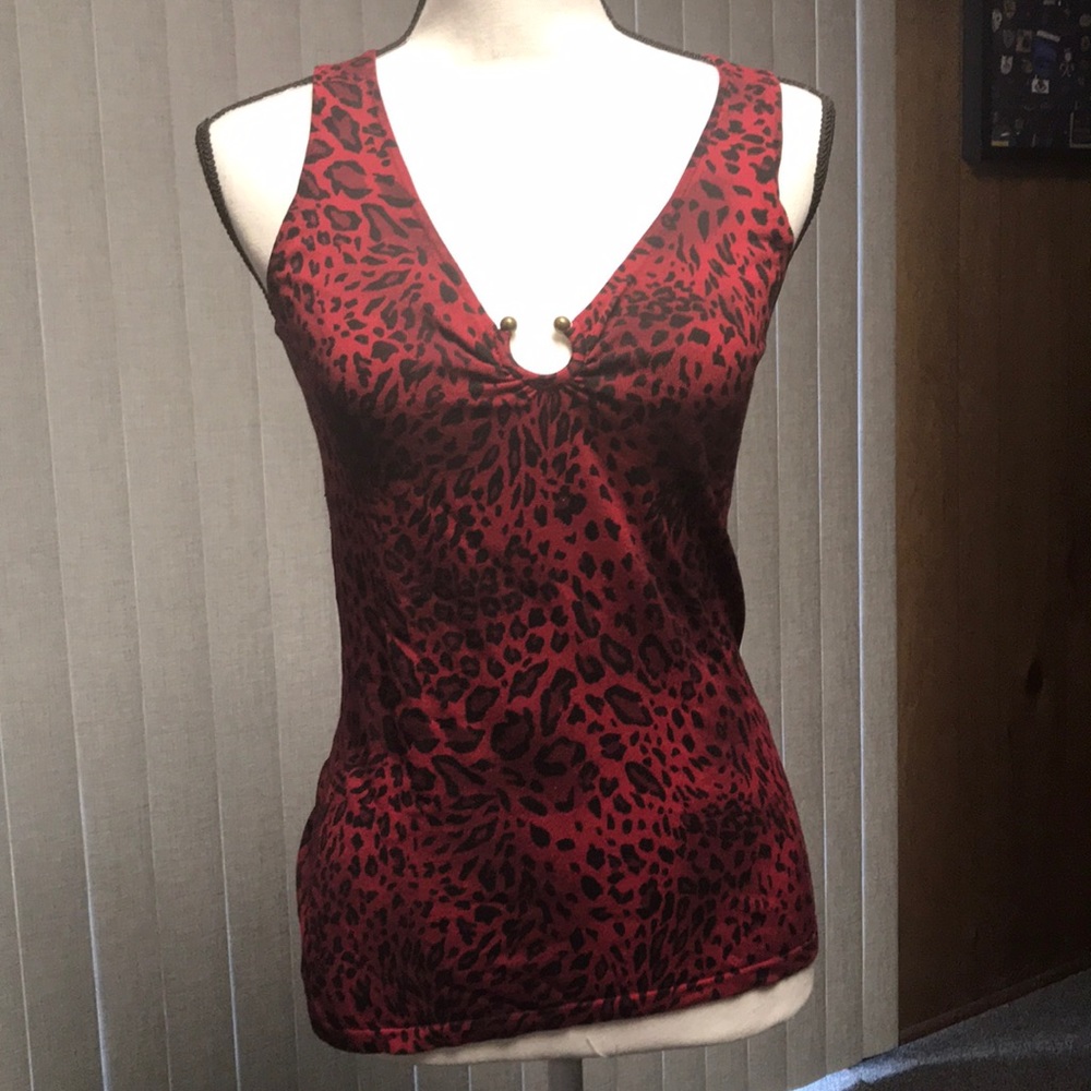 August Silk Red Black Leopard Silk Knit Sweater